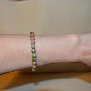 Handmade Unakite Bracelet w/ Gold-Plated Lobster Clasp